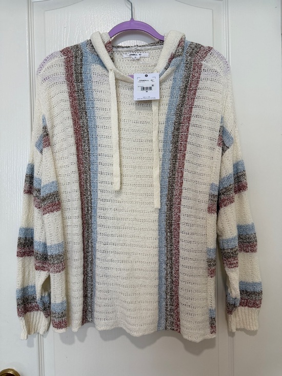 O'Neill Tops - O’Neill Hooded Knit Sweater NWT Size M Cream Striped Boho Pullover